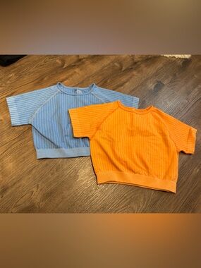Bright Orange Ribbed Crop Top + Light Blue Ribbed Crop Top - Duo